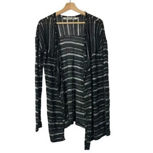 Michael Stars Black & White Stripe Shimmer Cardigan Sweater OS